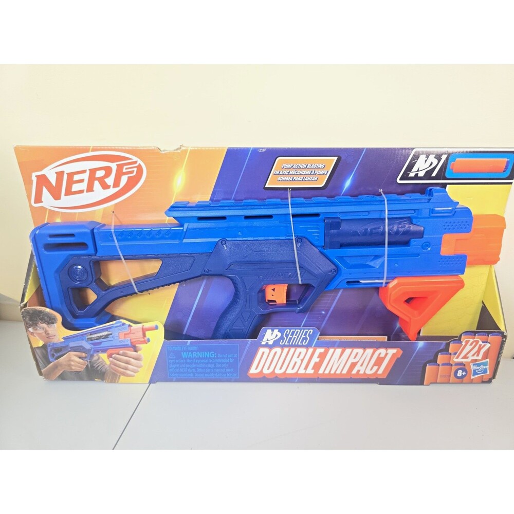 B2 NERF N Series Double Impact Foam Dart Blaster w/ Darts Blue/Orange G0879